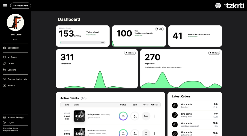 Organizer Dashboard Landing Page